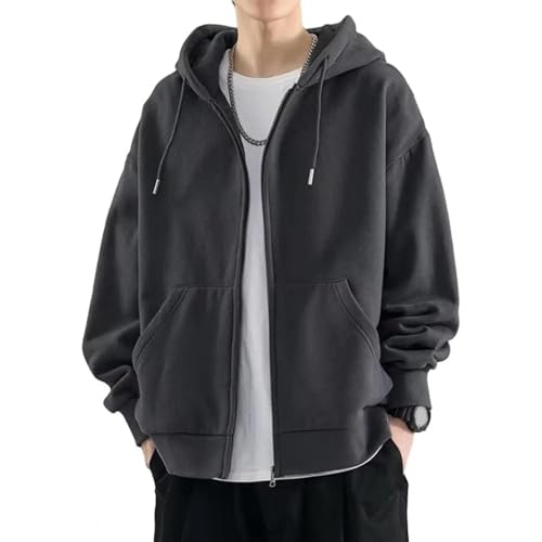 YUEZHAN Pullover Sweatshirt Hoodie Warmes Kapuzen-Sweatshirt Herren Mit Reiß Verschluss Mäntel Mit Kapuze Lässig Männer Mit Langen Ärmeln Übergroße Hoodie-Jacke XL Dunkelgrau von YUEZHAN