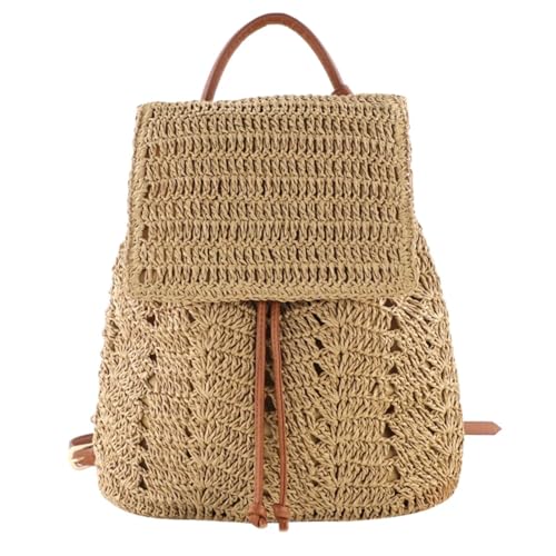YUEZHAN Rucksäcke Daypacks Mode Stroh Schultern Rucksack Gewebt Frauen Strand Urlaub Bucket Geldbörse Tasche Light Brown YUEZHAN Rucksäcke Daypacks Mode Stroh Schultern Rucksack Gewebt Frauen Strand Urlaub Bucket Geldbörse Tasche Light Brown von YUEZHAN
