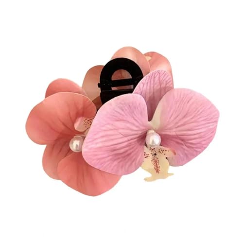 YUEZHAN Stirnband Haarband Damen Bow Orchid Blumen Dekor Haar Klaue Faux Perle Intarsien Blume Haar Griff Sichere Halten Hinterkopf Haars Pange Zubehör Rosa von YUEZHAN