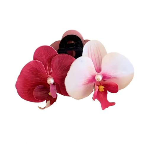 YUEZHAN Stirnband Haarband Damen Bow Orchidee Blumen Dekor Haar Klaue Faux Perle Intarsien Blume Haar Griff Sichere Halten Hinterkopf Haars Pange Zubehör Rot von YUEZHAN