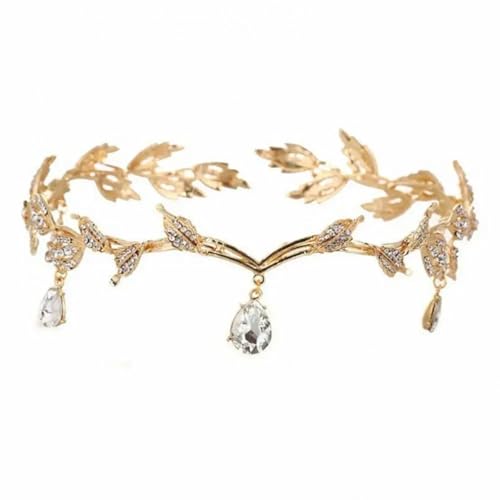 YUEZHAN Stirnband Haarband Damen Hochzeits Haar Glänzend Strass Braut Krone Blätter Form Verstellbare Hochzeit Haar Zubehör Kopf Bedeckungen Kopfschmuck Golden von YUEZHAN