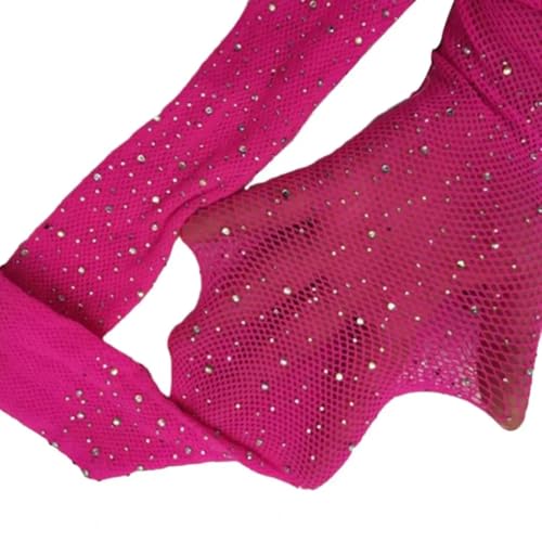 YUEZHAN Strapsstrümpfe Halterlose Strümpfe Damen Sexy Strumpfhose Glänzend Strass Anti-Rutsch-Ultra Dünne Strümpfe Durchsichtige Hohle Netz Netz Skinny Party Club Strumpfhose Rosered von YUEZHAN