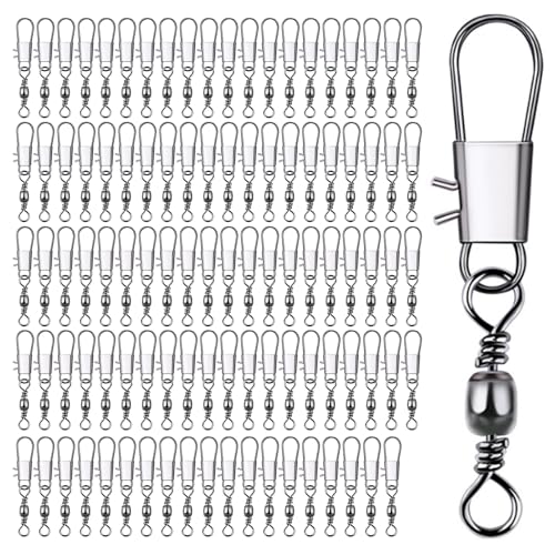 YUGSHNKFC 100Pcs Hohe Festigkeit Rollen Runde Lager Angeln Fässer Wirbel Mit Locking Angeln Köder Anschlüsse Clip von YUGSHNKFC