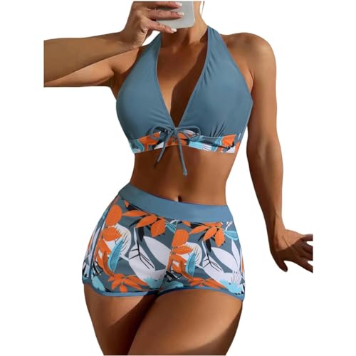 YUHNPSZE Damen-Bikini-Set Printed Strappy Neckholder Split Badeanzug, High-Waisted Shorts Bikini Set, Strand Badeanzug-Druck9-S von YUHNPSZE