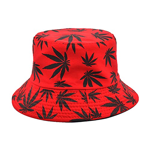 YUHOOE Unisex Sonnenhut Fischerhüte,Unisex Bucket Hat Cap Marihuana Weed Leaf Cannabis - Modische Baumwolle Faltbare Fischerhut Sonnenhut Hip Hop Hut Outdoor Angeln Für Männer Frauen,Rot,56,58Cm von YUHOOE