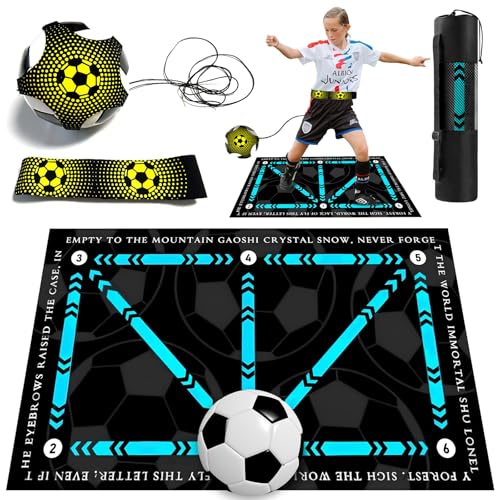 YUJUVI Fußballmatte Trainingsmatte Fussball Trainings set mit Fußball Trainingsset Fußball Schritt Trainingsmattem rutschfeste Fußball Schritt Trainingsmatte 60x90 cm Stoßdämpfende Fussball (Blau) YUJUVI Fußballmatte Trainingsmatte Fussball Trainings set mit Fußball Trainingsset Fußball Schritt Trainingsmattem rutschfeste Fußball Schritt Trainingsmatte 60x90 cm Stoßdämpfende Fussball (Blau) von YUJUVI