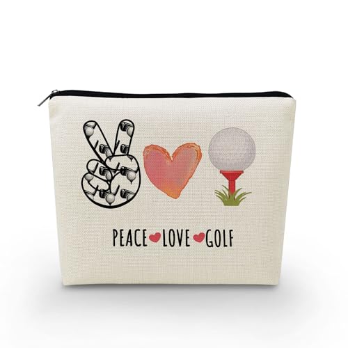 YULUENZE Inspirierende Golf-Kosmetiktasche für Damen, niedlicher Make-up-Organizer mit Reißverschluss, Geschenke für Golfspieler, Frieden, Liebe, Golf, Kulturbeutel, Geschenke für Frauen – Peace Love von YULUENZE