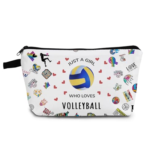 YULUENZE Inspirierende Volleyball-Geschenk-Make-up-Tasche, Motiv: Just Love, Volleyball-Organizer, Kulturbeutel, Reißverschluss, Volleyball-Kosmetiktasche, Geschenke für Frauen, Volleyball-Liebhaber, von YULUENZE