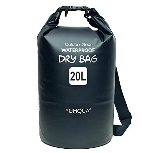 YUMQUA Dry Bag Wasserdichter Tasche 5L 10L 20L 30L 40L wasserdichte Beutel Packsack für Kajak Boot Angeln Rafting Camping Snowboarden Schwimmen Wassersport (Schwarz, 20L) von YUMQUA