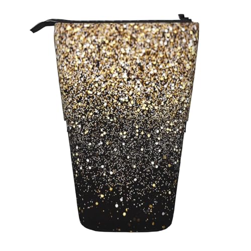 YUNWEIKEJI Goldene Glitzer-Schwarz-Gold-Punkte, Teleskop-Federmäppchen, Standstifthalter mit Reißverschluss, Make-up-Tasche, Bleistiftbeutel, Stifttasche von YUNWEIKEJI