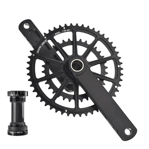 YUTZRIQP Road Bicycle Crank Set 165mm 170mm 172.5mm 175mm 50-34T 52-36T 53-39T Fahrrad Kurbel Garnitur Alu-Kettenradgarnitur Kurbel für 7S/8S/9S/10S/11S/12S(53-39T Crankset+BB,170mm) von YUTZRIQP