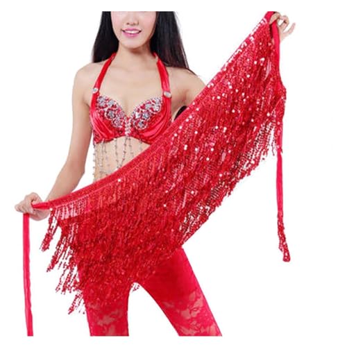 YUUKEXD Frauen Sexy Bauchtanz Hüfttuch Zubehör Gürtel Rock Mit Gold Bauchtanz Ton Münzen Taille Kette Wrap Erwachsene Tanz Zubehör(Red) von YUUKEXD