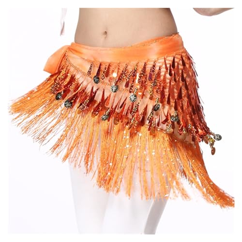 YUUKEXD Münzen Gürtel Frauen Bauchtanz Kostüme Zubehör Pailletten Quaste Hüfttuch Bauchtanz Gürtel Hüfttuch Bauchtanz(Orange with Sequin) von YUUKEXD