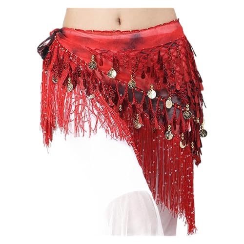 YUUKEXD Münzen Gürtel Frauen Bauchtanz Kostüme Zubehör Pailletten Quaste Hüfttuch Bauchtanz Gürtel Hüfttuch Bauchtanz(Red with Sequins) von YUUKEXD