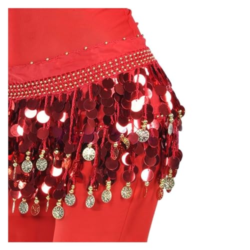 YUUKEXD Tänzerin Rock Frauen Sexy Bauchtanz Hüfttuch Wrap Gürtel Tänzerin Rock Weibliche Show Kostüme Pailletten Quasten(Red) von YUUKEXD