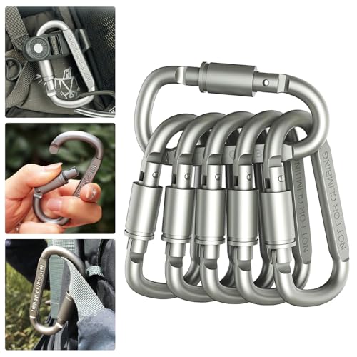 Karabinerhaken Karabiner Klettern Klein Mini Schlüsselanhänger Carabiner Hundeleine Schlüssel Edelstahl Schwarz mit Schraubverschluss, 6 Stück von YVIFEVG