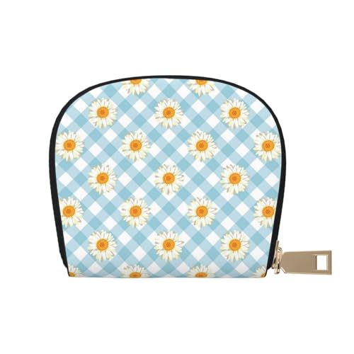 YWSOTRE Retro Gänseblümchen Blumen Blau Karomuster, Pu Leder Shell Karte Tasche Stilvolle Kreditkarteninhaber Brieftasche Karte Fall von YWSOTRE