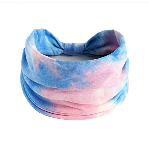 Frauen Casual Tie Dye Regenbogenfarbe Erweiterung Yoga Haarband Sport elastisches Schweiß absorbierendes Stirnband Reithelm Tasche (Pink, One Size) von YWSTYllelty