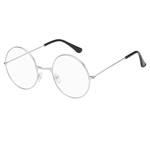 YWSTYllelty Erwachsene Metallrahmen-Brille mit klarer modischer Unisex-klassischer Metallrahmen-Spiegel-runde Brille Brillen Für Schwimmen (Silver, One Size) von YWSTYllelty