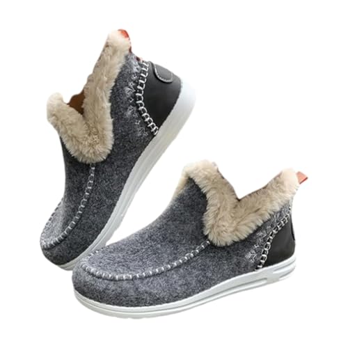 YWeiLiangSan Damen-Winterschuhe mit Plüschfutter, weiche Slip-On-Sneakers, Klassische rutschfeste Schneestiefeletten (43,Gray) von YWeiLiangSan