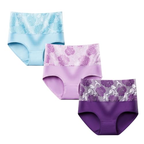 YWeiLiangSan Höschen mit hoher Taille, Damen-Baumwoll-Slip, rosa Bauchkontrollhöschen, Bauchkontrollhöschen für Frauen (3X-Large,3 Pcs B) von YWeiLiangSan