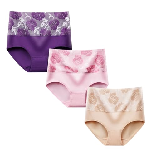 YWeiLiangSan Höschen mit hoher Taille, Damen-Baumwoll-Slip, rosa Bauchkontrollhöschen, Bauchkontrollhöschen für Frauen (3X-Large,3 Pcs C) von YWeiLiangSan