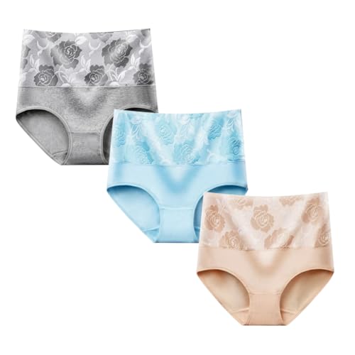 YWeiLiangSan Höschen mit hoher Taille, Damen-Baumwoll-Slip, rosa Bauchkontrollhöschen, Bauchkontrollhöschen für Frauen (3X-Large,3 Pcs E) von YWeiLiangSan