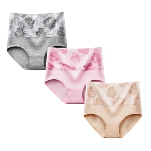 YWeiLiangSan Höschen mit hoher Taille, Damen-Baumwoll-Slip, rosa Bauchkontrollhöschen, Bauchkontrollhöschen für Frauen (XX-Large,3 Pcs F) von YWeiLiangSan