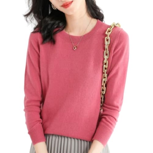 YWeiLiangSan Kaschmirpullover für Damen, weicher, Leichter Strickpullover mit Langen Ärmeln und Rundhalsausschnitt (Medium,Rose pink) von YWeiLiangSan