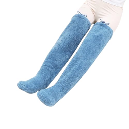 YWeiLiangSan Overknee-Strümpfe mit Flauschigen Socken, warme Plüschstrümpfe, Lange Teddy-Socken, Schlafsocken für zu Hause (Medium,Blue) von YWeiLiangSan