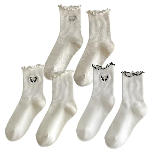 YWeiLiangSan Rüschensocken für Damen, Rüschen-Umschlagsocken für lässige Mädchen, süße Rüschensocken (One Size,3 Pcs C) von YWeiLiangSan