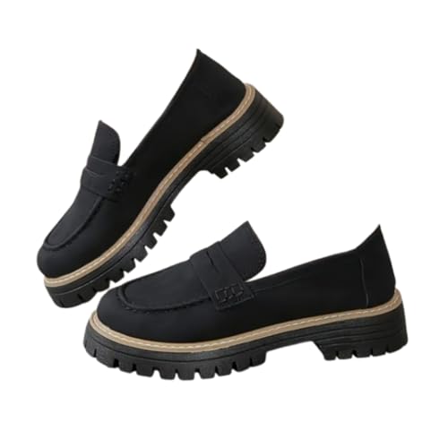 YWeiLiangSan Slipper für Damen, Plateau-Loafer für Damen, orthopädische Plateau-Loafer, Damen-Wanderschuhe mit runder Spitze (Black,38) von YWeiLiangSan