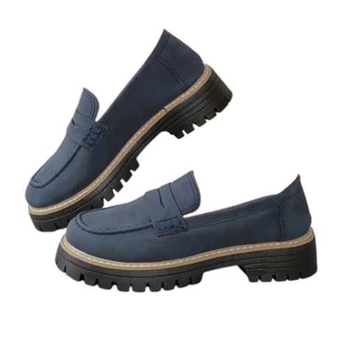 YWeiLiangSan Slipper für Damen, Plateau-Loafer für Damen, orthopädische Plateau-Loafer, Damen-Wanderschuhe mit runder Spitze (Dark Blue,43) von YWeiLiangSan