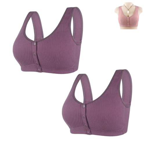 YWeiLiangSan Sport-BHS für ältere Frauen ohne Bügel, Front-Druckknopf-BH für ältere Frauen, bequemes Bralette für jeden Tag (40,2 Pcs Purple) von YWeiLiangSan