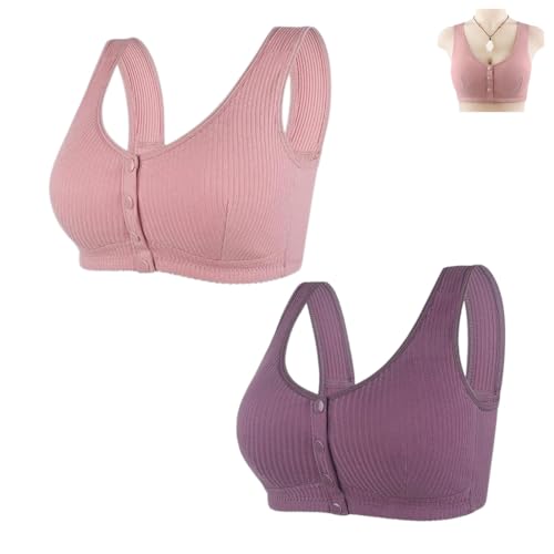 YWeiLiangSan Sport-BHS für ältere Frauen ohne Bügel, Front-Druckknopf-BH für ältere Frauen, bequemes Bralette für jeden Tag (42,Pink+Purple) von YWeiLiangSan