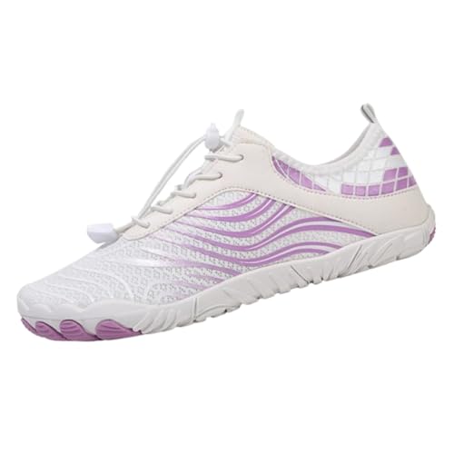 YWeiLiangSan Wanderschuhe Barfuß für Damen, rutschfeste Sportschuhe mit breiter Spitze, rutschfeste, atmungsaktive Barfußschuhe (38,White Purple) von YWeiLiangSan