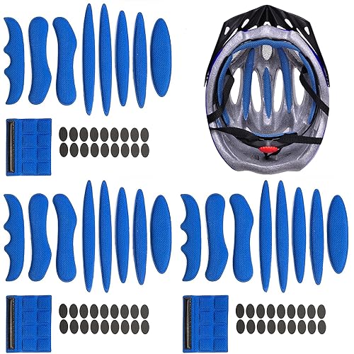 YXHZVON Klettverschlüssen Helm Polster-Schaumstoff-Kit, 3 Sätze Helm Bewegung Mit, Schwamm Helmpolster für Fahrrad-Motorrad Fahrradhelm,Blau von YXHZVON