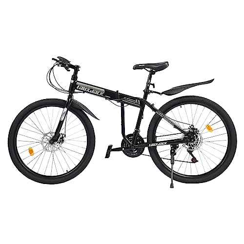 26 Zoll Klapp-Mountainbike für Erwachsene, 21-Gang-MTB, Trailbike mit Doppelscheibenbremsen, Rahmen aus Kohlenstoffstahl, Klappbares Mountainbike für Herren und Damen (Schwarz) von YXJPP