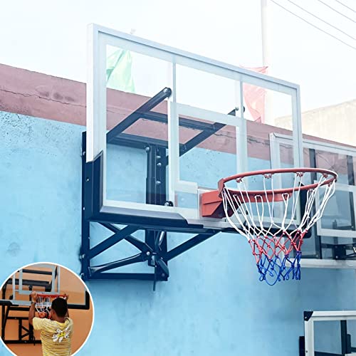 Basketballkorb für Erwachsene und Kinder, 3 m, für den Außenbereich, an der Wand montiertes Basketball-Rückbrett, Netz- und Ring-Set, Robustes, höhenverstellbares Basketballtor von YXJPP