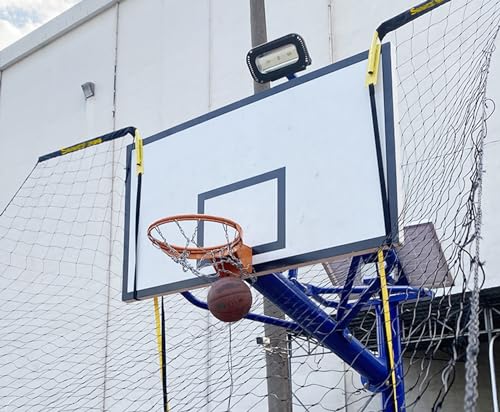 Großer Basketball-Ballrücklauf mit Netz, automatische Übungshilfe zum Üben von 3-Punkt-Würfen/Sprungwürfen, traditioneller Rebounder mit Stange und an der Wand montierten Körben von YXJPP