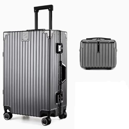 YXKJDS Gepäck für Damen, Trolley-Koffer mit Aluminiumrahmen, großes Fassungsvermögen, Boarding-Koffer für Herren, robust und langlebig, Universalrad mit Kosmetikkoffer (Gray 26inches) von YXKJDS