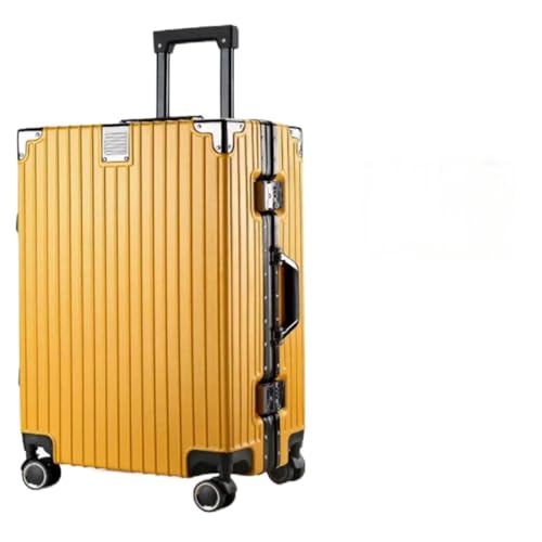 YXKJDS Gepäck für Damen, Trolley-Koffer mit Aluminiumrahmen, großes Fassungsvermögen, Boarding-Koffer für Herren, robust und langlebig, Universalrad mit Kosmetikkoffer (Yellow 20 inches) von YXKJDS