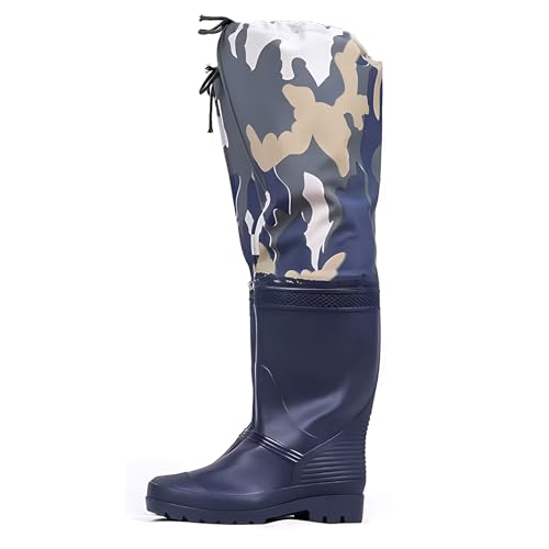 YXLYFDLY Wathose Blaue Camouflage-Hüftstiefel, rutschfeste Watstiefel Für Herren Mit Dicker Oxford-Sohle, Für die Jagd In Sümpfen Und In Der Landwirtschaft(44 EU) von YXLYFDLY