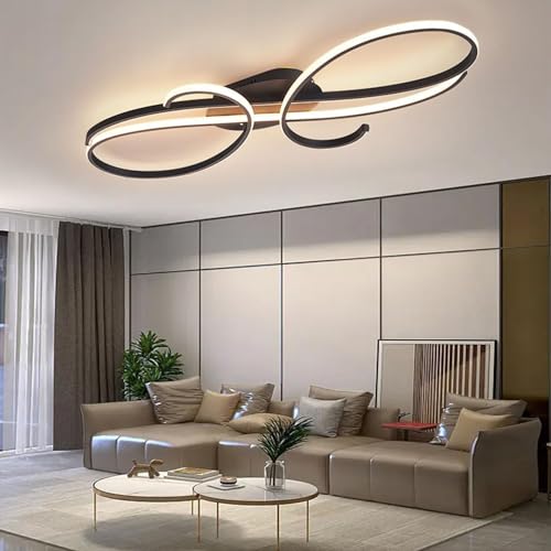 Moderne Deckenlampe, LED-Deckenlampe, dimmbar mit Fernbedienung, Esszimmer-Hängelampe, kreative Deckenbeleuchtung, moderne Wohnzimmer-Hängelampe für Schlafzimmer, Küchenlampen (schwarz, L100 cm) von YYCHENY