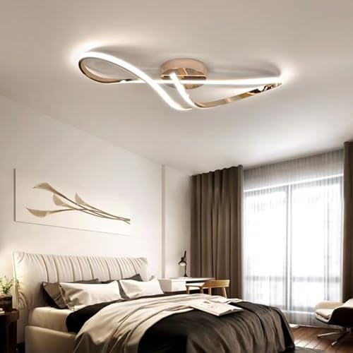 Moderne LED-Deckenleuchte, dimmbar, Schlafzimmer-Deckenlampe, Wohnzimmerlampe mit Fernbedienung, kreatives Design, Esszimmerbeleuchtung, Küche, Hängelampe, Innenbeleuchtung, Deckenlampe (Gold, L80 von YYCHENY