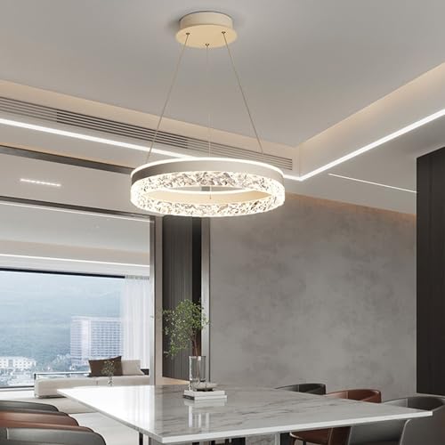 YYCHENY LED-Pendellampe, Esstisch-Hängelampe, runde Hängelampe, Moderne Ring-Hängelampe, dimmbare Esstischlampe mit Fernbedienung, Hängelampe für Wohnzimmer, Küche, Büro, Lampe (weiß, Ø50 cm) von YYCHENY