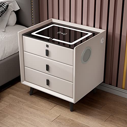 YYCHENY Smart Nachttisch Stil Schlafzimmer Mini Nachttische mit Wireless Lade Lautsprecher Multifunktions Seite Schrank/Beige/Rechts Voller Sterne von YYCHENY