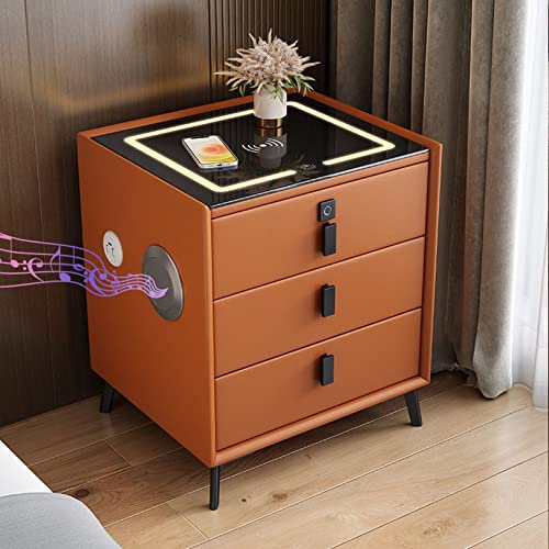 YYCHENY Smarter Nachttisch im Schlafzimmer-Stil, Mini-Nachttische mit kabellosem Ladelautsprecher, multifunktionaler Seitenschrank/Orange/Links, voller Sterne von YYCHENY