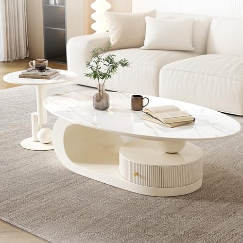 YYCHENY Zusammensetzbares Couchtisch-Set, mit Aufbewahrungsschubladen, Zwei Stile verfügbar, bodenstehendes Design, halbmondförmiger Couchtisch, 2er-Set, Weiß (WeißA, 39 Zoll + 20 Zoll) von YYCHENY