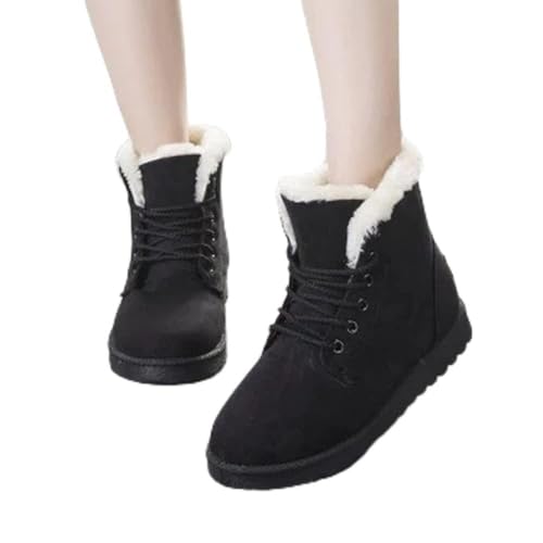 Flauschige Schneestiefel Fashion Lace Up Ankle Boots, Damen Wasserdichte Warme Schneestiefel, Winter Booties Schuhe mit Fell gefüttert,High Top Anti-Rutsch Walking Wandern Outdoor Schuhe (Schwarz,39) von YYDS